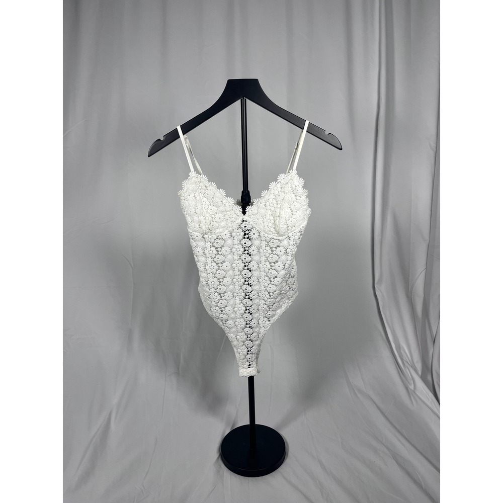 H&M White Crochet Lace Bodysuit Size Small Bridal Coquette Festival